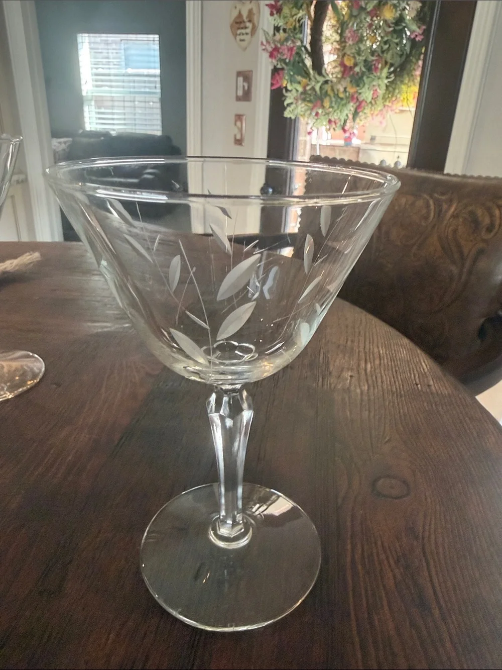 Set of 4 (four) Libby  Etched Crystal Cocktail Glasses - Clear
